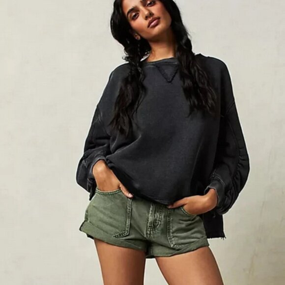 Free People Poet Pullover Washed Black Sweatshirt Oversized Tunic Top - Picture 1 of 6